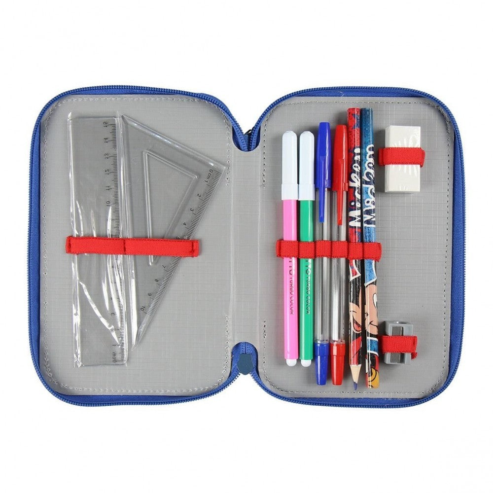 21-2499 Trousse à crayons BLEU Mickey Mouse avec 3 compartiments