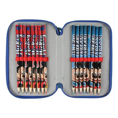 21-2499 Trousse à crayons BLEU Mickey Mouse avec 3 compartiments