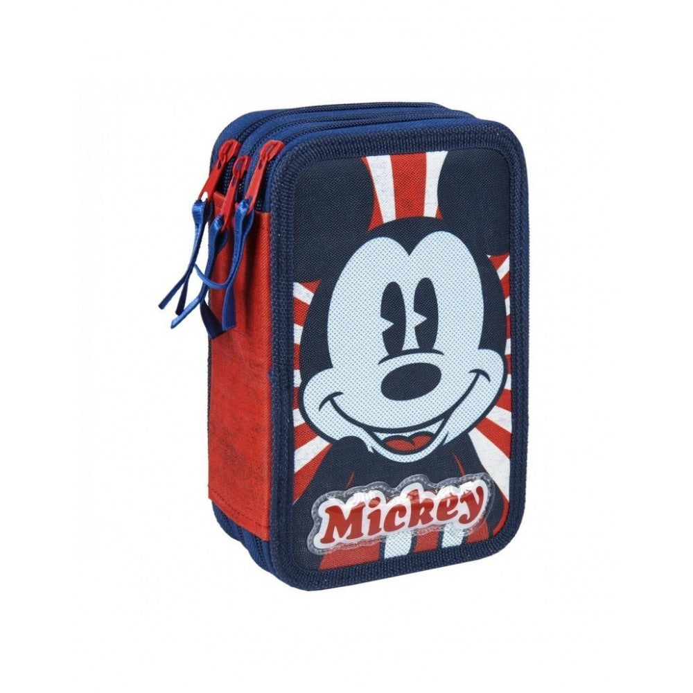 21-2487 Trousse à crayons BLEU Mickey Mouse avec 3 compartiments