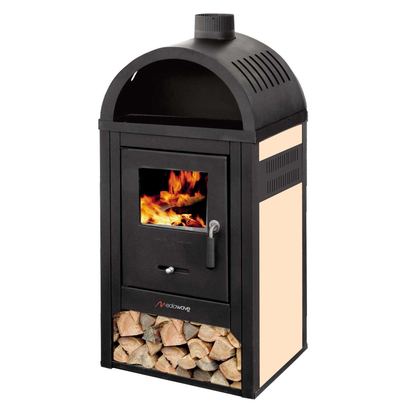 Poêle-cheminée DIPLOMAT LUX avec compartiment porte-bois 10KW 48x45x100hcm 120m3
