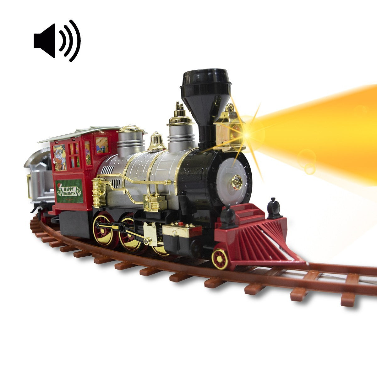 Train arbre de Noël batterie 52pièces 258109 lumières sonores surélevée 130x27cm