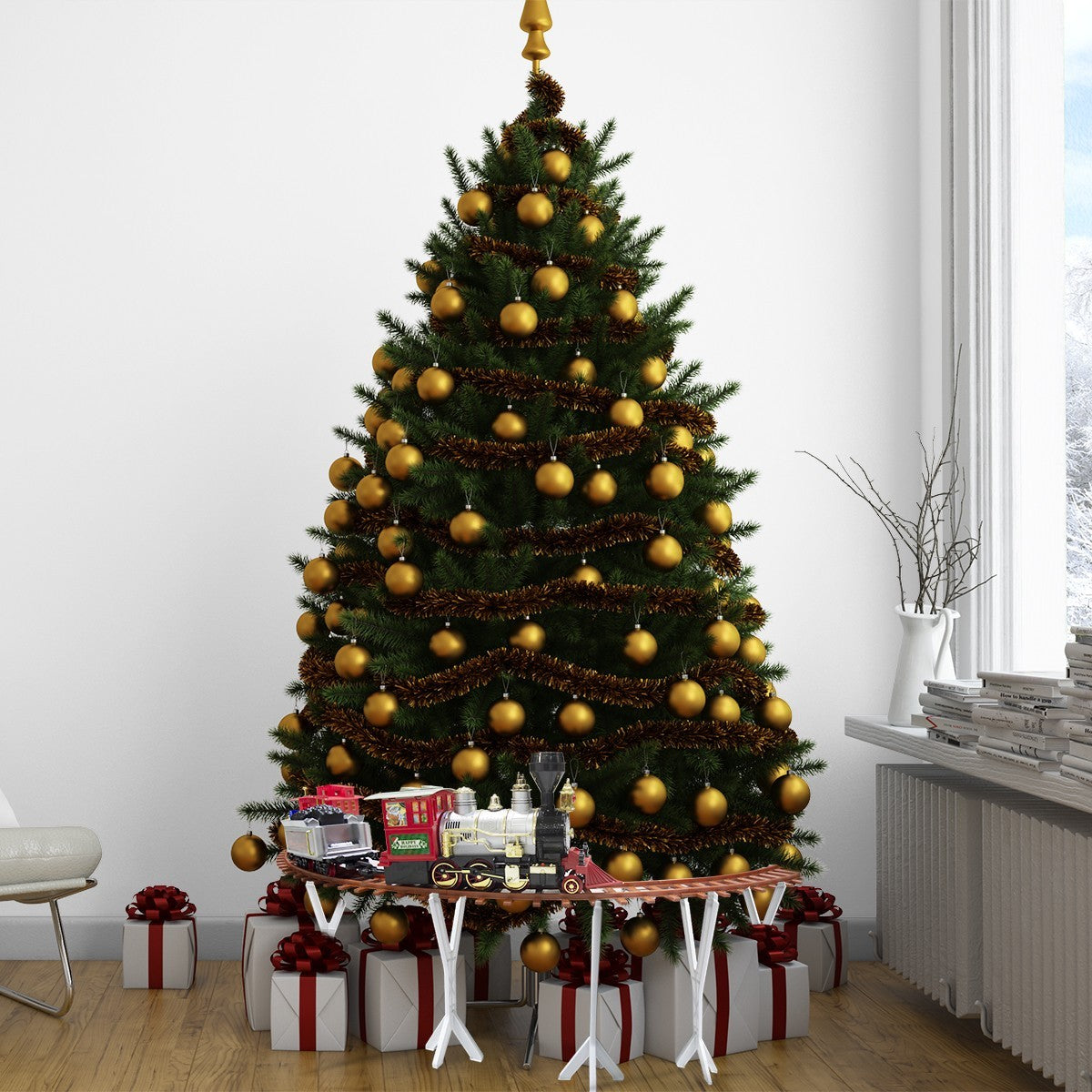 Train arbre de Noël batterie 52pièces 258109 lumières sonores surélevée 130x27cm