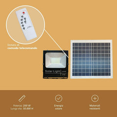 Phare 200W led énergie solaire froide 011200 , crépuscule et télécommande 6500k