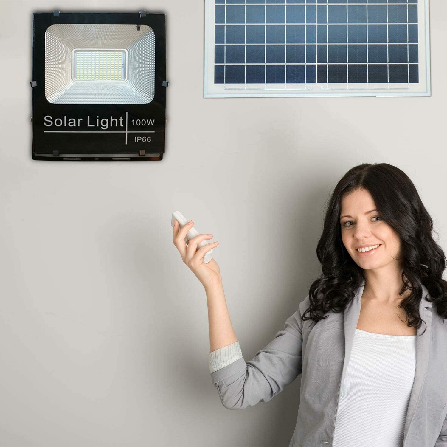 Phare 100W led énergie solaire froide 011100 , crépuscule et télécommande 6500k