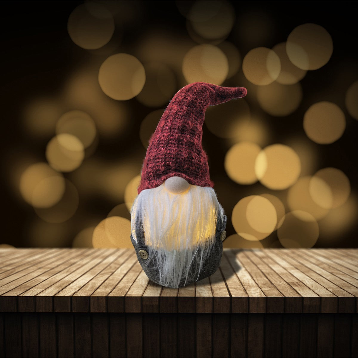 Décoration de Noël gnome gris et rouge 308030 batterie lumière 15x15x45h cm
