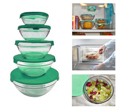 Set 5 récipients en verre empilables bols cooking bowl pour micro-ondes vert