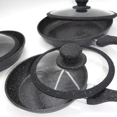 DGBAVARIA set 6 pièces poêles et couvercles 120001 NOIR en pierre 20-24-28cm