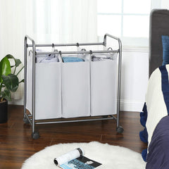 Panier Porte-objets et linge 3 sacs amovibles et roulettes Panier Linge
