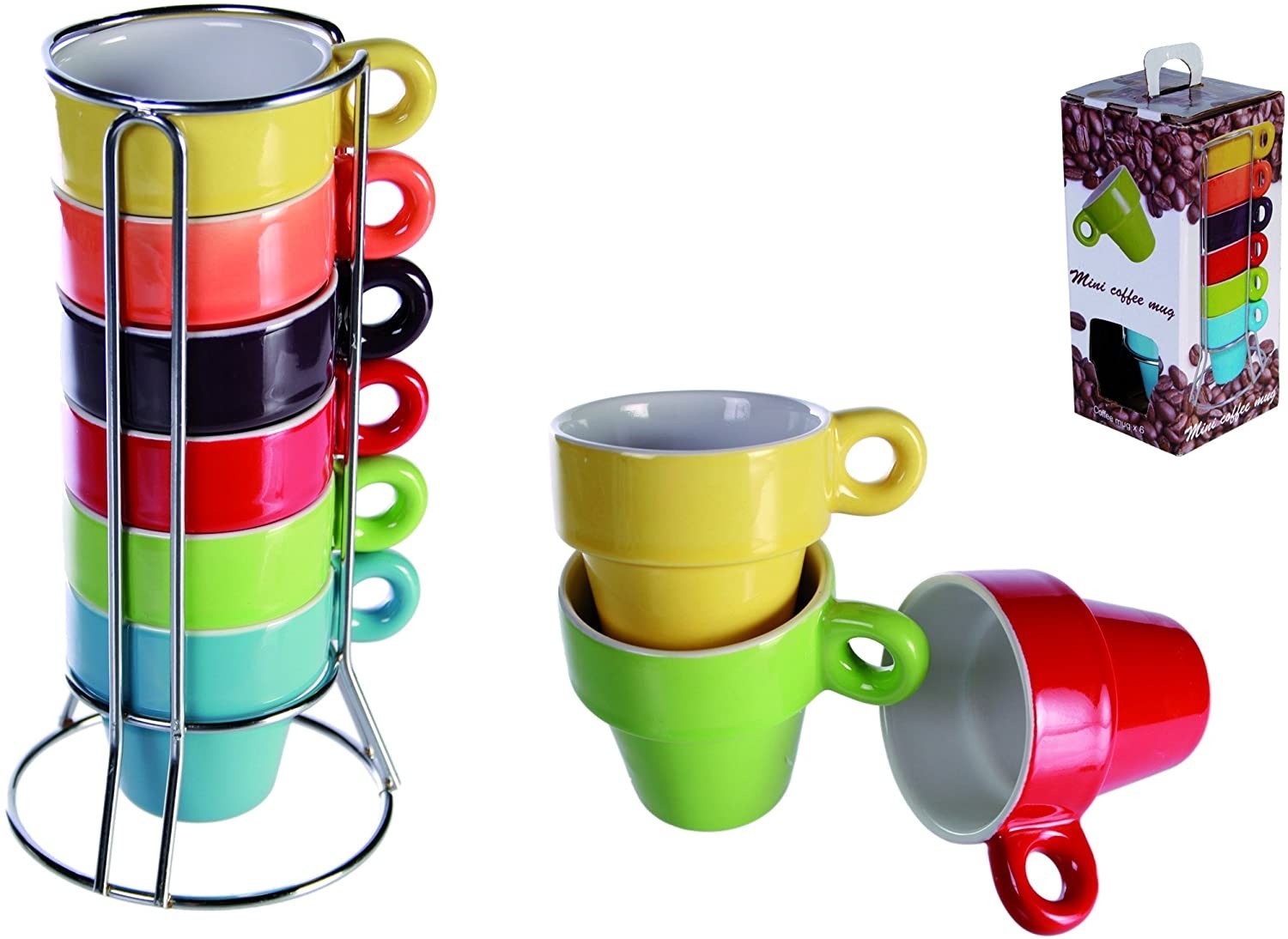 Mini Mug Café 788086 Set de 6 tasses colorées pour le café, avec stand 5x5 cm