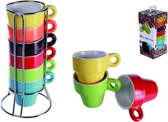 Mini Mug Café 788086 Set de 6 tasses colorées pour le café, avec stand 5x5 cm