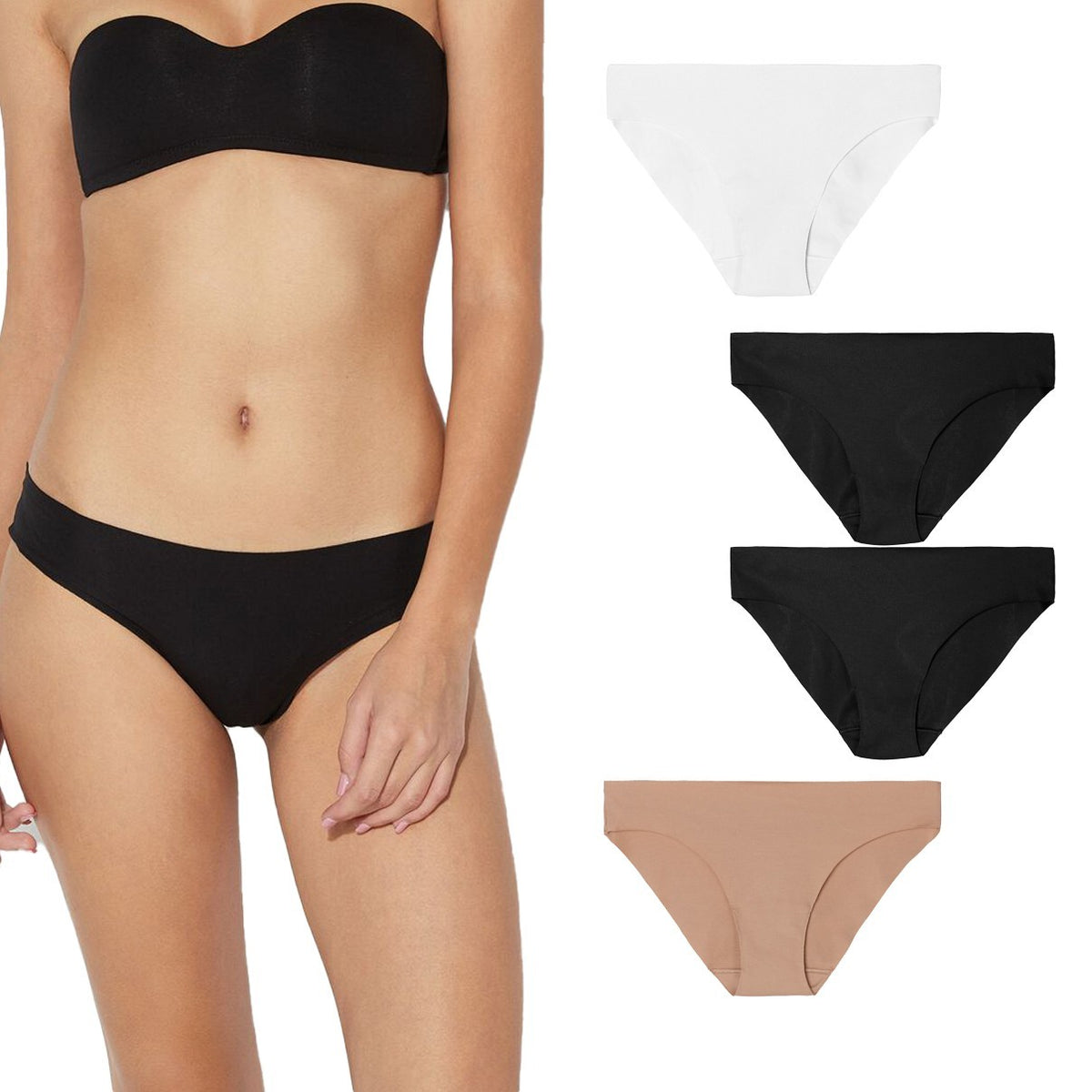 OUNO Invisible Pack 4 Slip 2x Noir 1x Blanc 1x Beige Art. 8806 intime