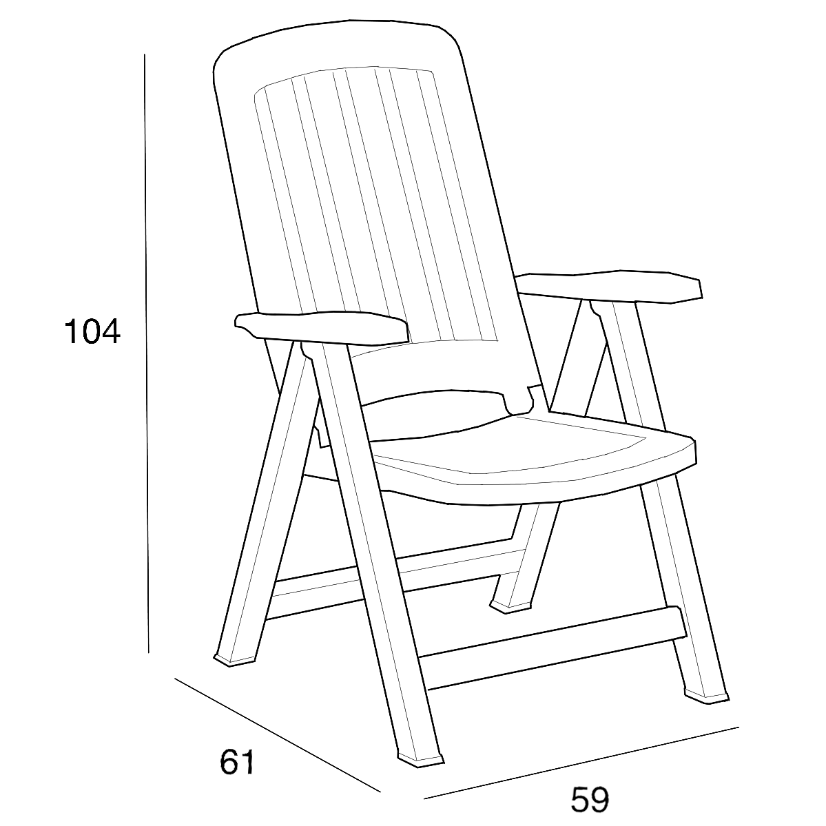 CARMEN chaise de jardin fauteuil pliant en polypropylène 104x61x59cm BLANC