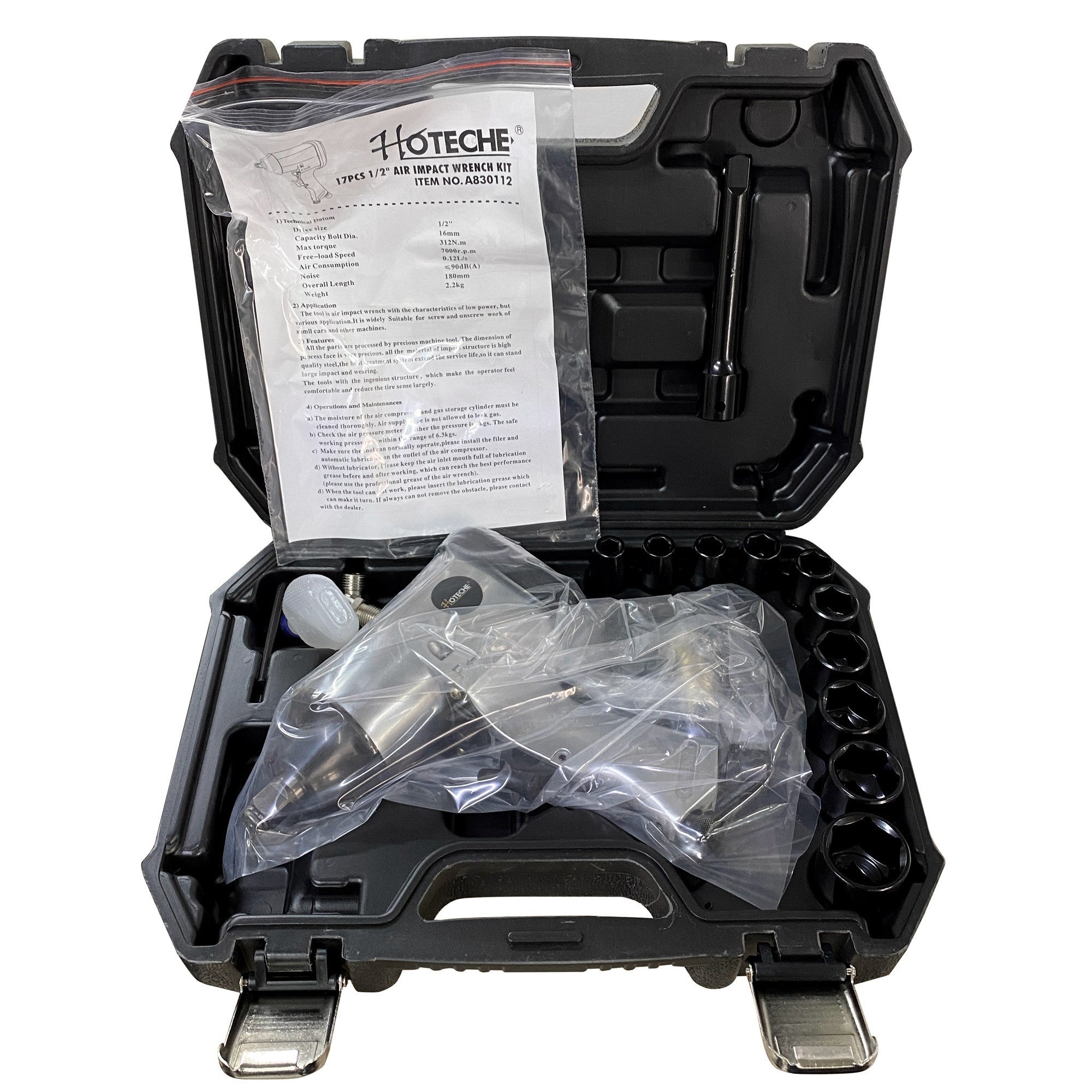 Visseuse à air comprimé pneumatique HOTECHE 1/2 pouce A830122 mallette 17pz