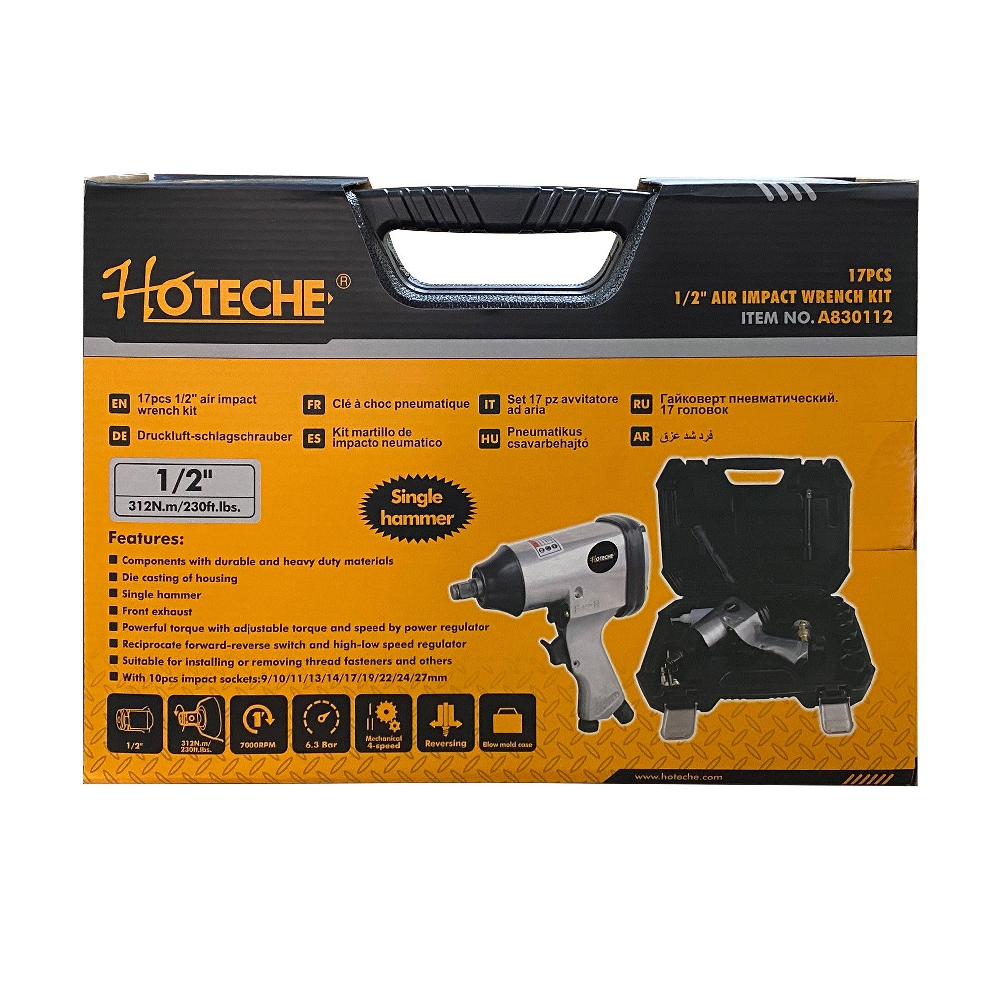 Visseuse à air comprimé pneumatique HOTECHE 1/2 pouce A830122 mallette 17pz