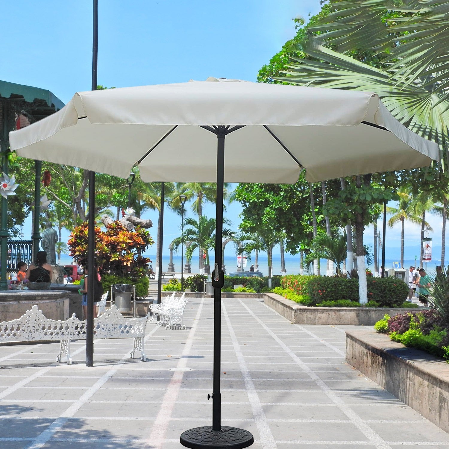 Parasol de jardin rond 3 x h2,4 mt avec Frange Round Structure en acier