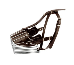 Muselière à panier art.5809 en acier et en cuir 13cm pour chiens petits / moyens