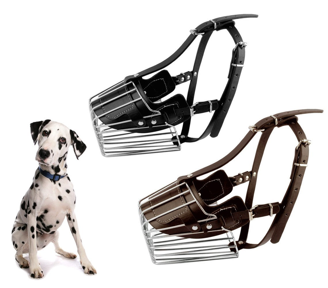 Muselière à panier art.5809 en acier et en cuir 13cm pour chiens petits / moyens