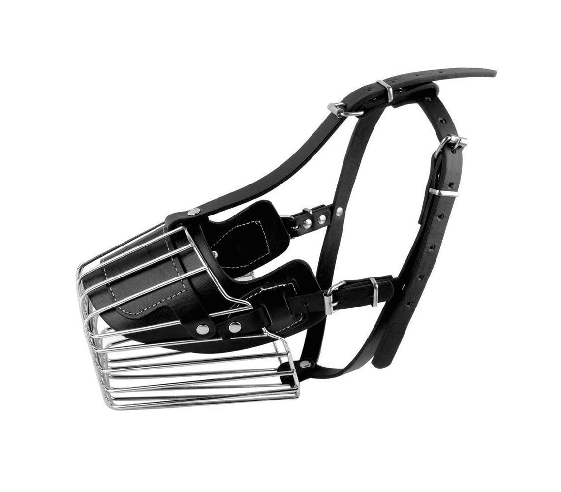 Muselière à panier art. 5808 en acier et en cuir 9 cm pour les petits chiens