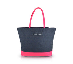 0658T Sac de plage modèle Onshore effet jeans double poignée détails fluo