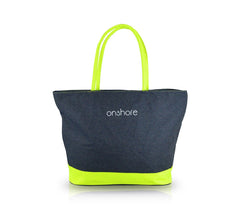 0658T Sac de plage modèle Onshore effet jeans double poignée détails fluo