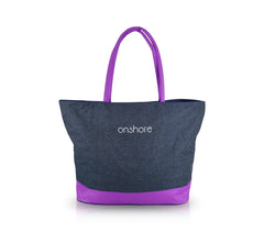 0658T Sac de plage modèle Onshore effet jeans double poignée détails fluo