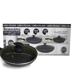 354001 DGBAVARIA Set de 3 poêles en pierre noire avec couvercles 24-28-32 cm
