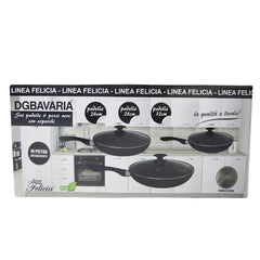 354001 DGBAVARIA Set de 3 poêles en pierre noire avec couvercles 24-28-32 cm