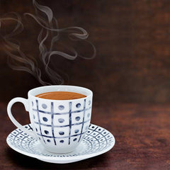 Set de 6 tasses à café, avec soucoupe mod. TRIS 270044 en porcelaine blanche