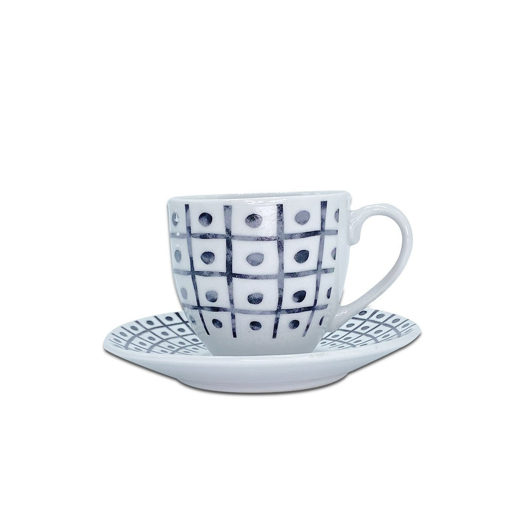 Set de 6 tasses à café, avec soucoupe mod. TRIS 270044 en porcelaine blanche