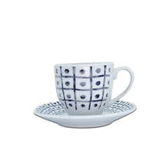 Set de 6 tasses à café, avec soucoupe mod. TRIS 270044 en porcelaine blanche