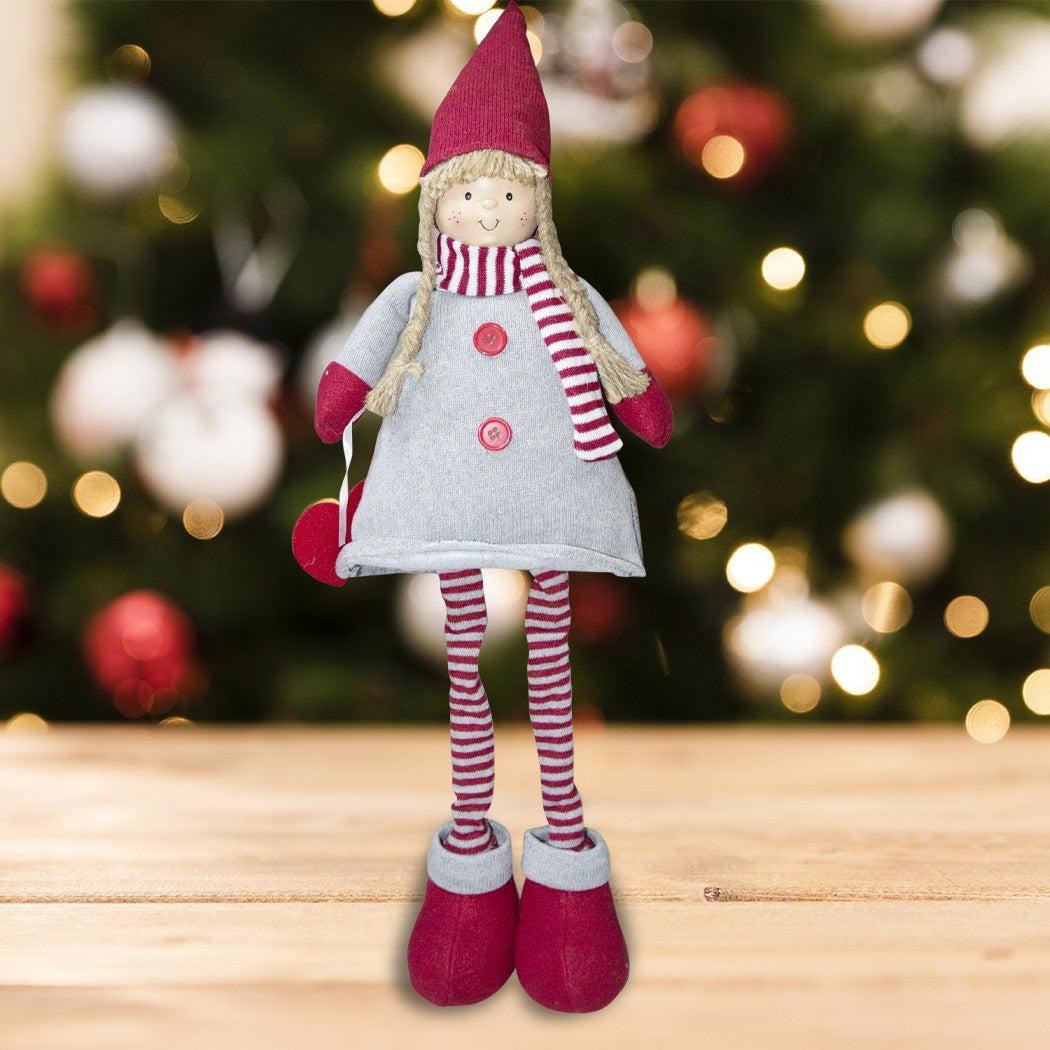Fille en polyester 75h cm 368007 robe rouge de Noël et la lumière dans l’écharpe