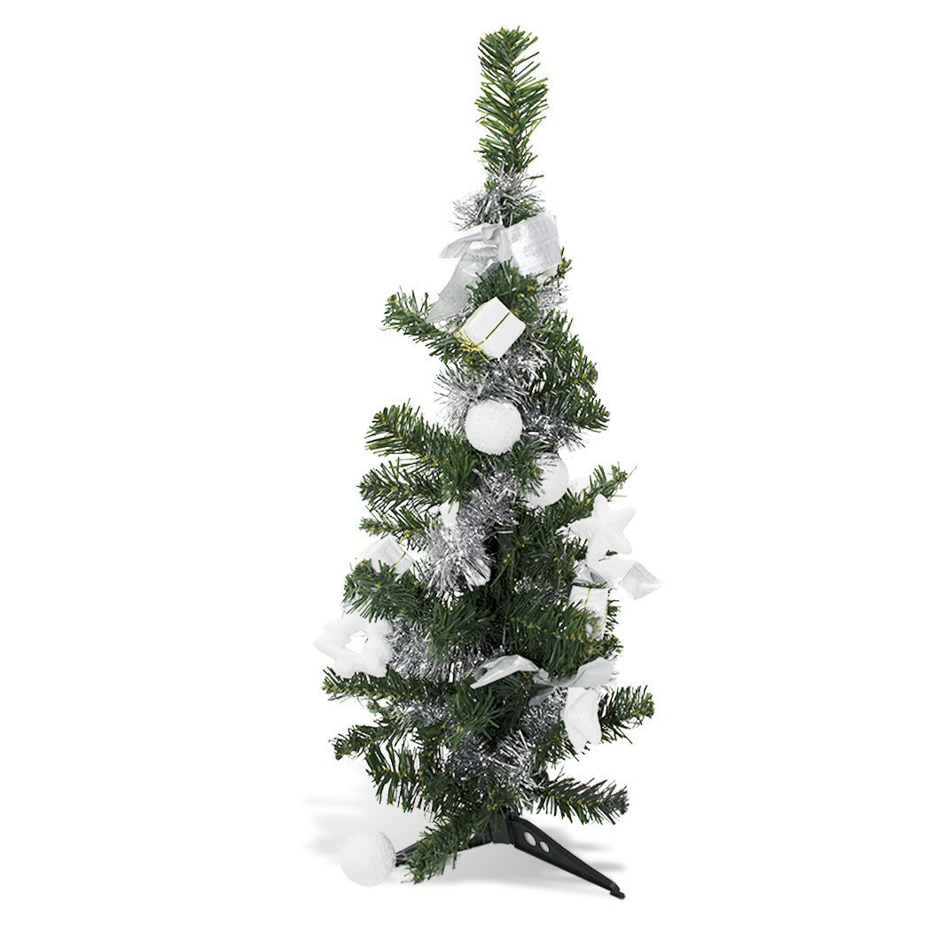 Arbre de Noël de table 343636 vert et 60H cm gris avec décorations sur branches