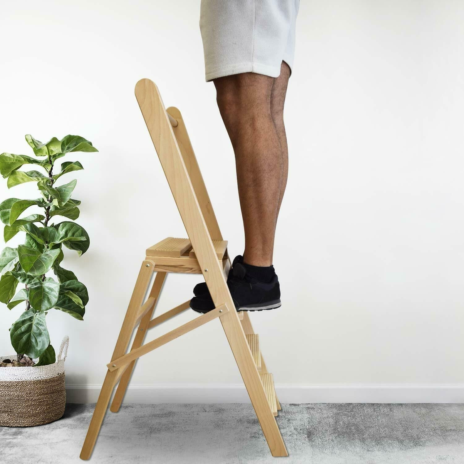 Échelle 4 marches art 111 escalier en bois 127x39x72cm jusqu’à 150 kg refermable