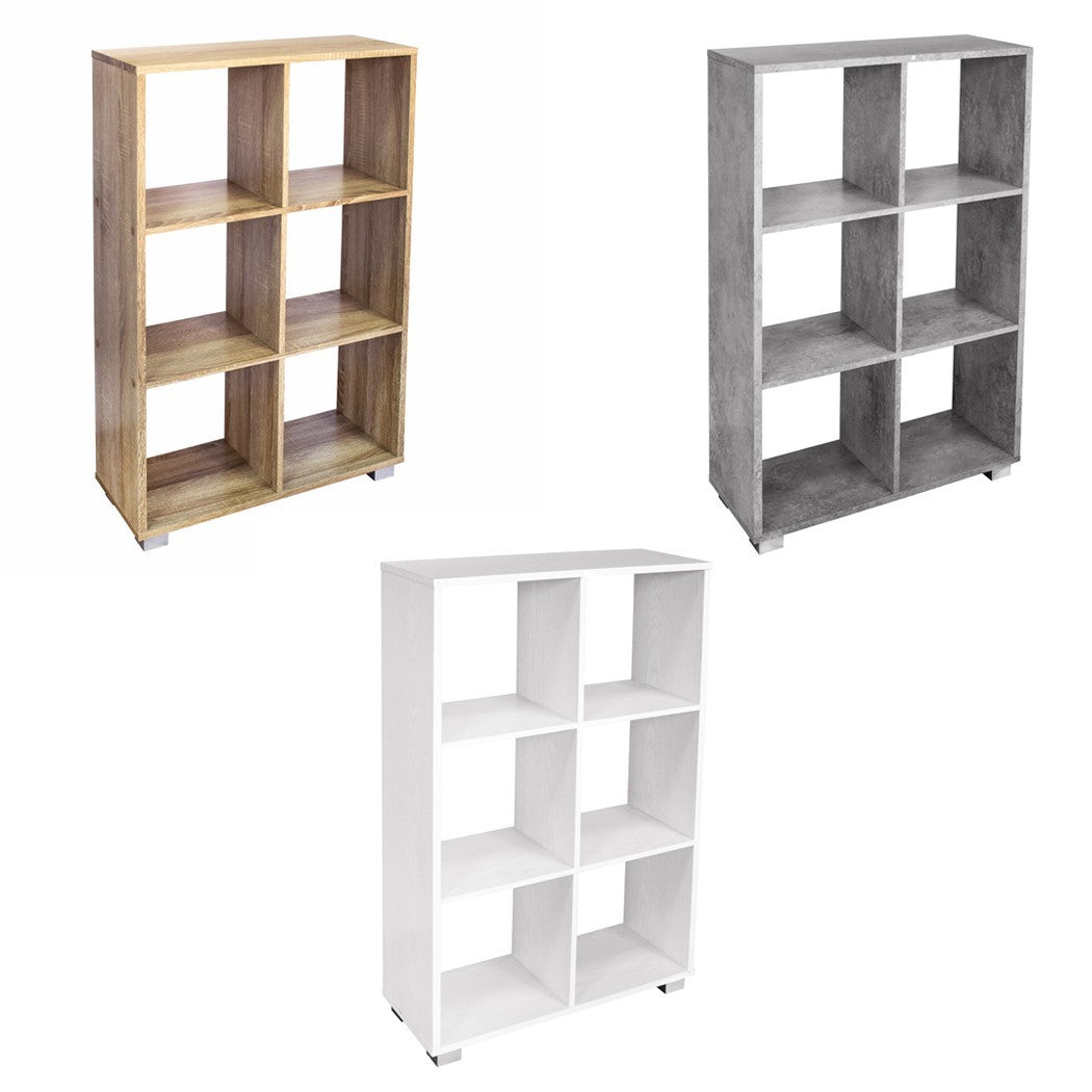Bibliothèque en bois KUBO à cases avec 6 étagères équipées de pieds 60x24xH99 cm
