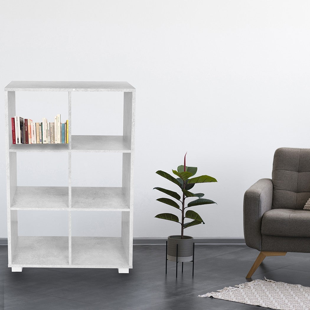 Bibliothèque en bois KUBO à cases avec 6 étagères équipées de pieds 60x24xH99 cm