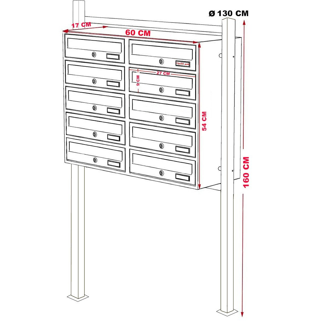 Boîte aux lettres condominial 10 places avec support 160x60x17 cm ANTRACITE