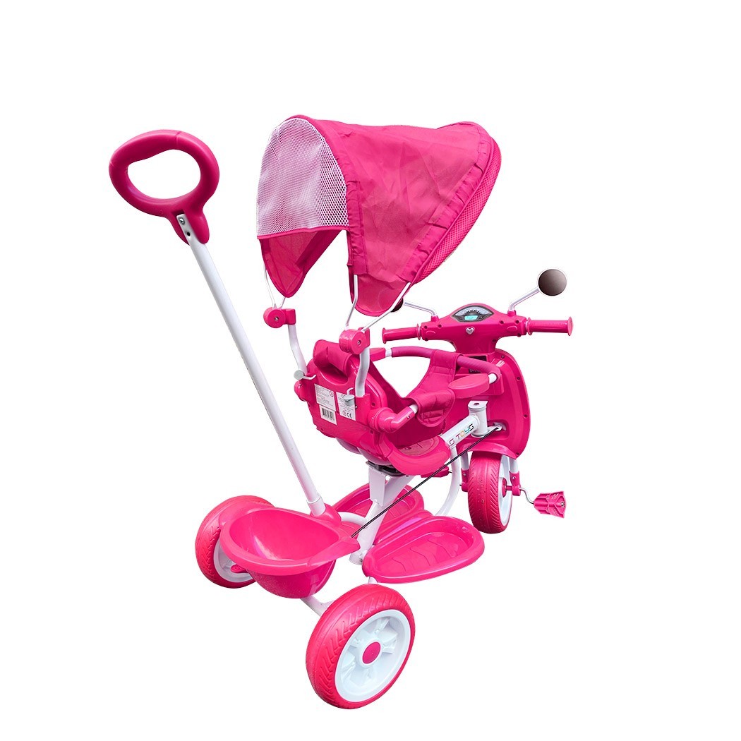Tricycle poussoir enfants LT916 double frein et siège pivotant devant maman