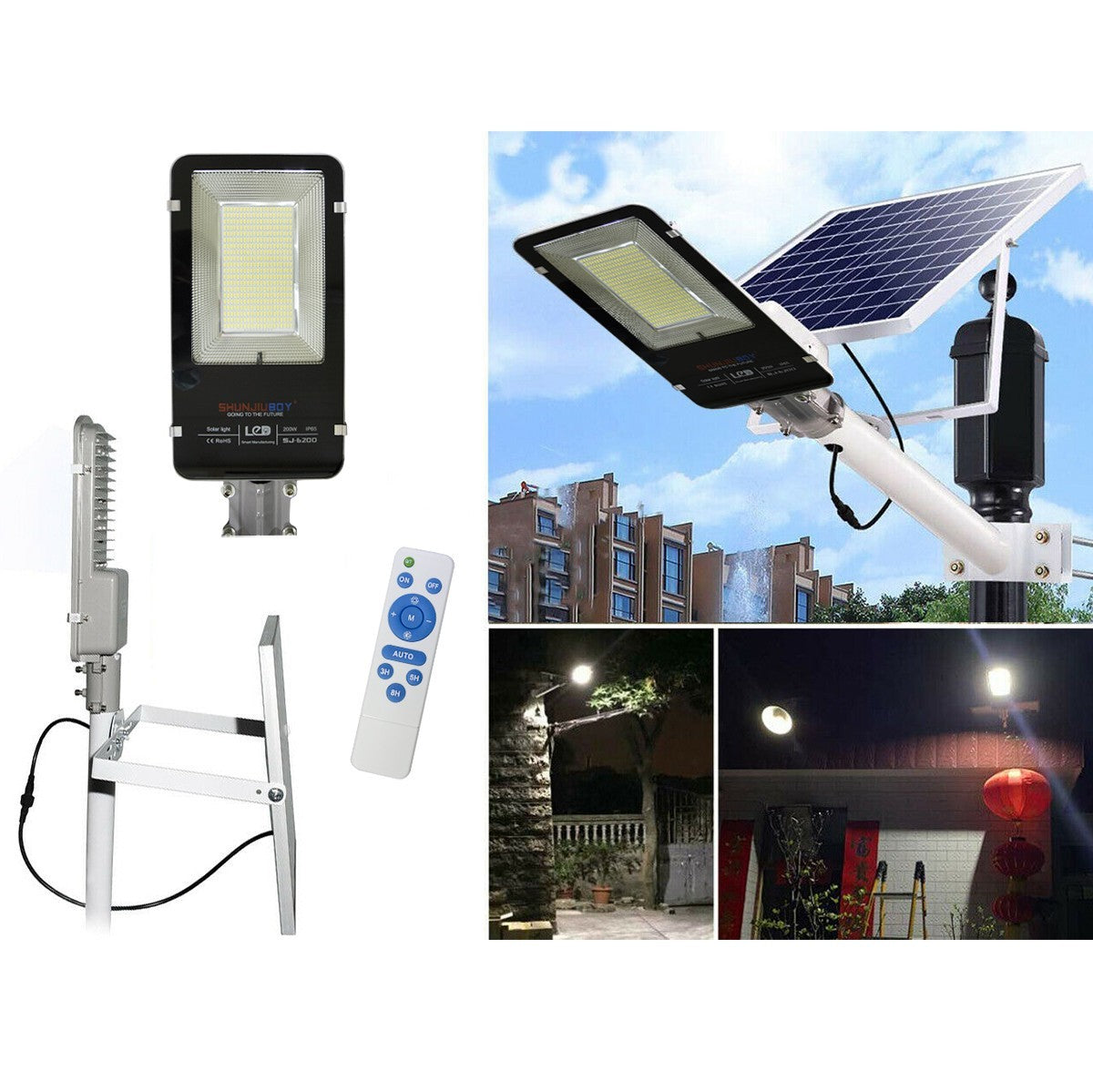Lampadaire lumineux led route 200W support 062004 panneau solaire crépusculaire