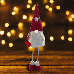Gnome en polyester 75h cm 368008 décoration avec robe rouge de Noël et lumière