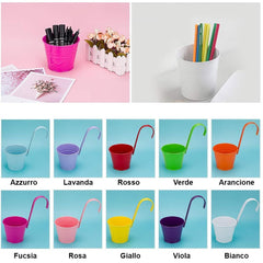 Set de 10 pots de fleurs en fer 16xH13cm avec trou de drainage, crochet amovible