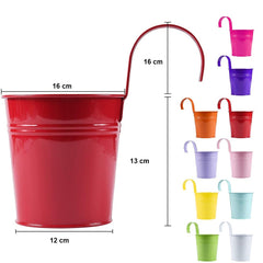 Set de 10 pots de fleurs en fer 16xH13cm avec trou de drainage, crochet amovible