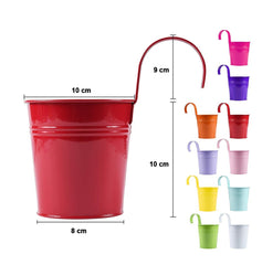 Set 10 pots porte-fleurs en fer 10xH10cm avec trou de drainage, crochet amovible