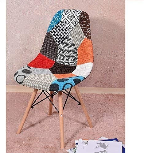 Chaise en tissu Patchwork Fantasy 48x54x85cm avec pieds en bois et assise souple