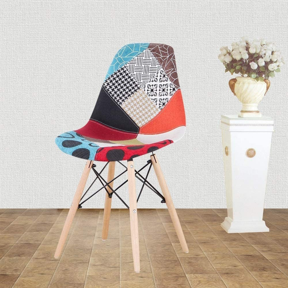 Ensemble de 2 chaises Fantasy tissu Patchwork 48x54x85cm avec des jambes en bois