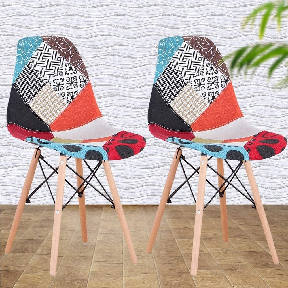 Ensemble de 2 chaises Fantasy tissu Patchwork 48x54x85cm avec des jambes en bois