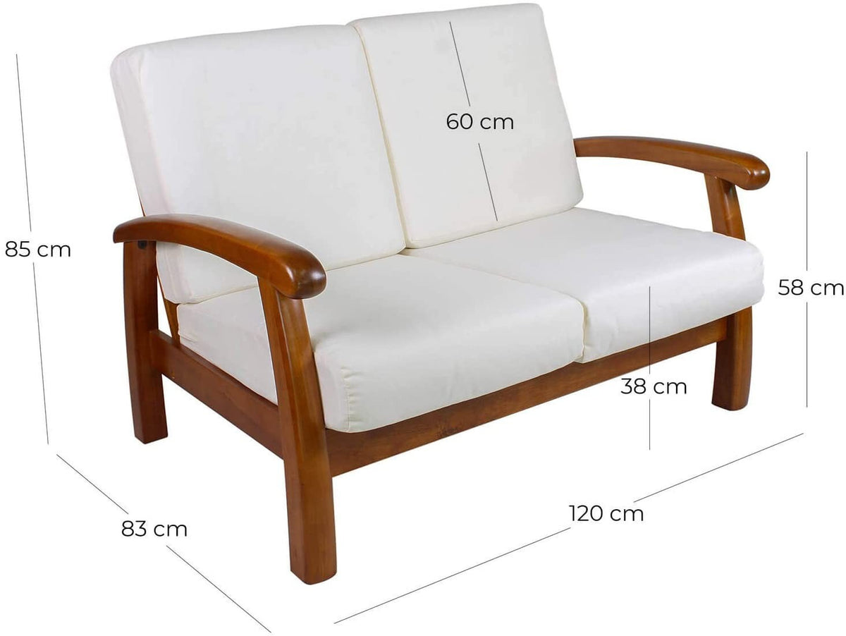 Canapé 2 Places en Bois de hêtre mod. Texas 120x85x83 cm couleur Ecru
