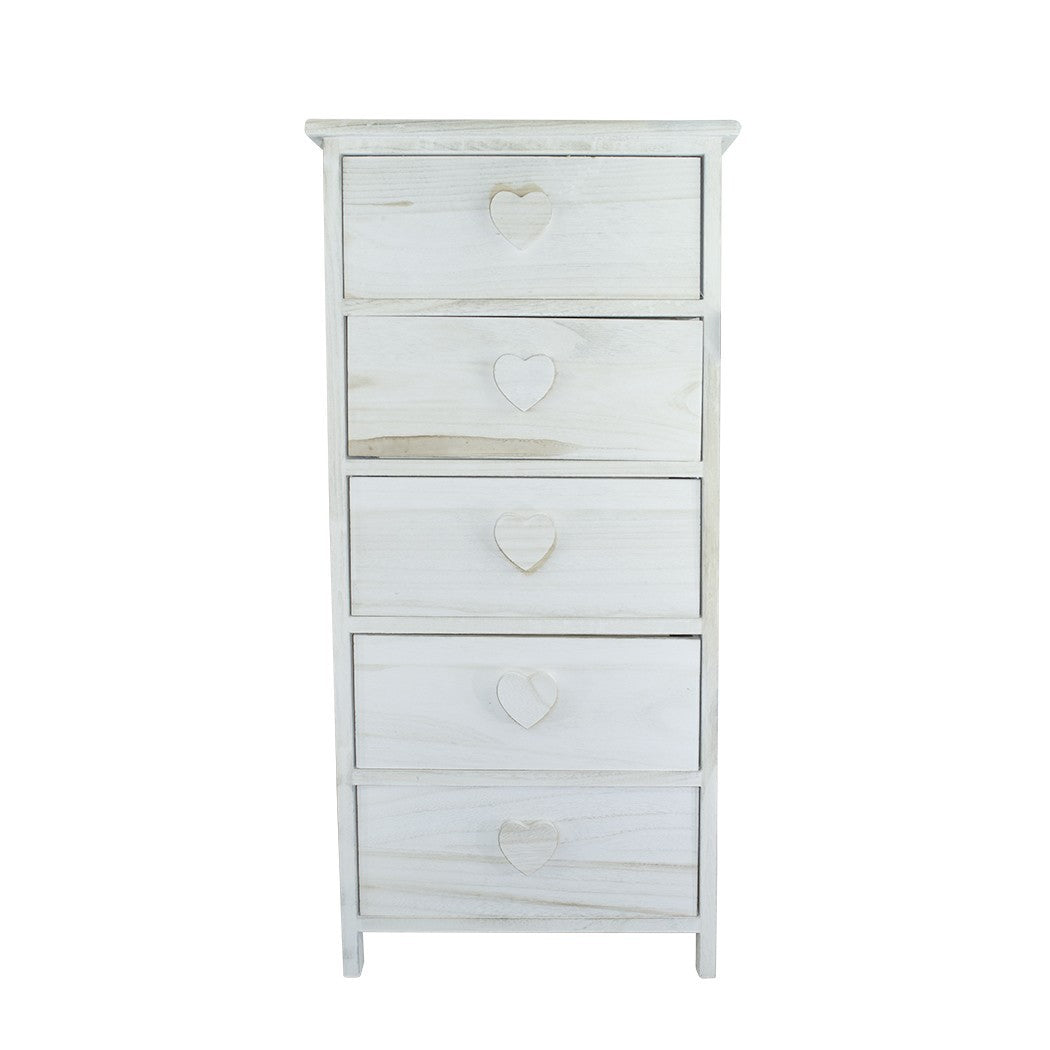 Armoire en bois avec poignée en forme de coeur 5 tiroirs 40x29xH90cm art.398010