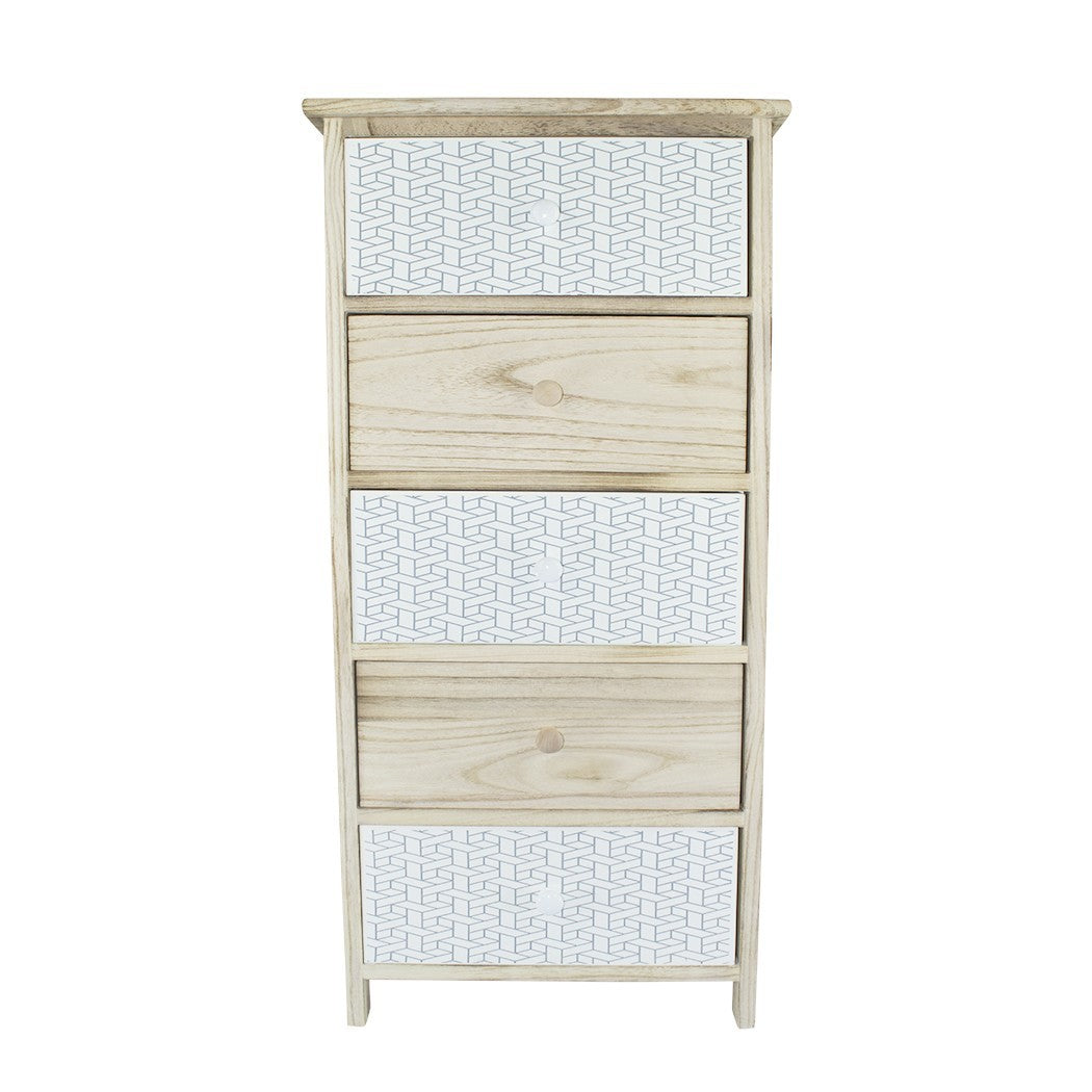 Armoire en bois avec motif géométrique 5 tiroirs 40x29xH90cm Art. 398003