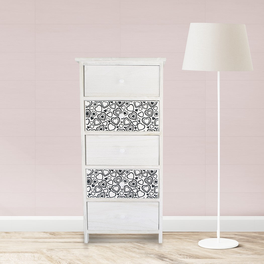 Armoire en bois blanc en forme de coeur poignée 398007 5 tiroirs 40x29xH90 cm