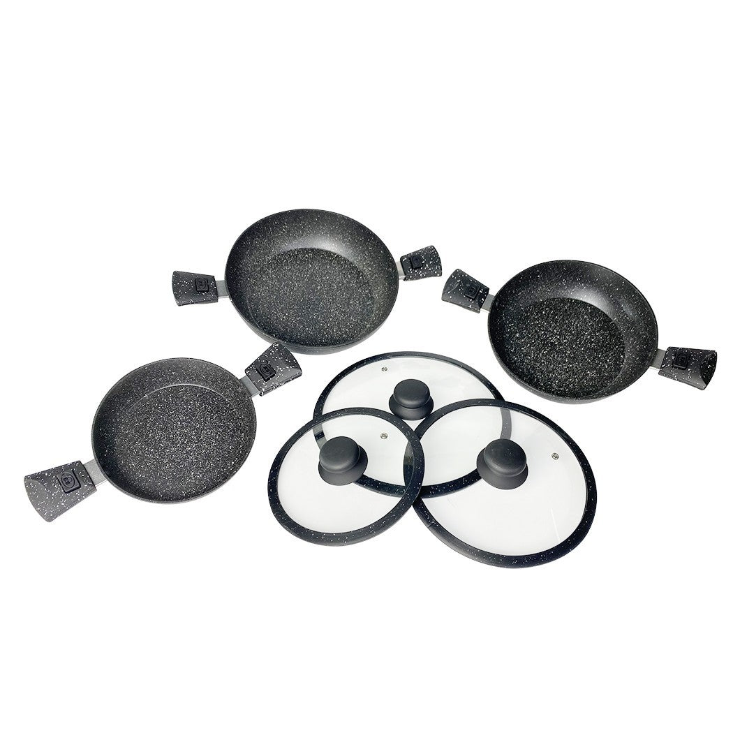 DGBAVARIA set poêles 17pz 20-24-28 cm 255028 NOIR poignées amovibles et louches